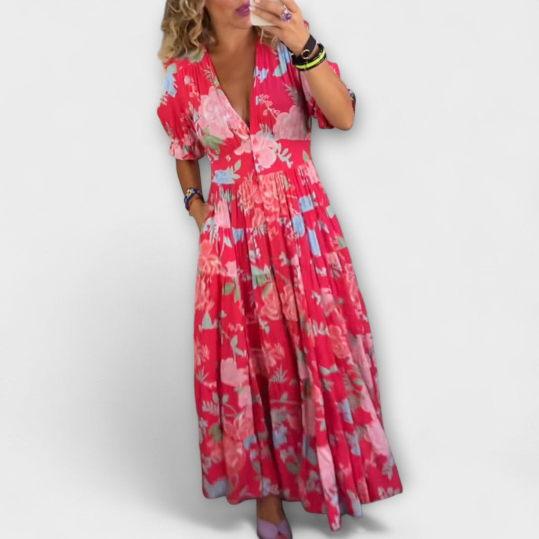 Catrisa - Vestido com Decote em V e Estampado Floral