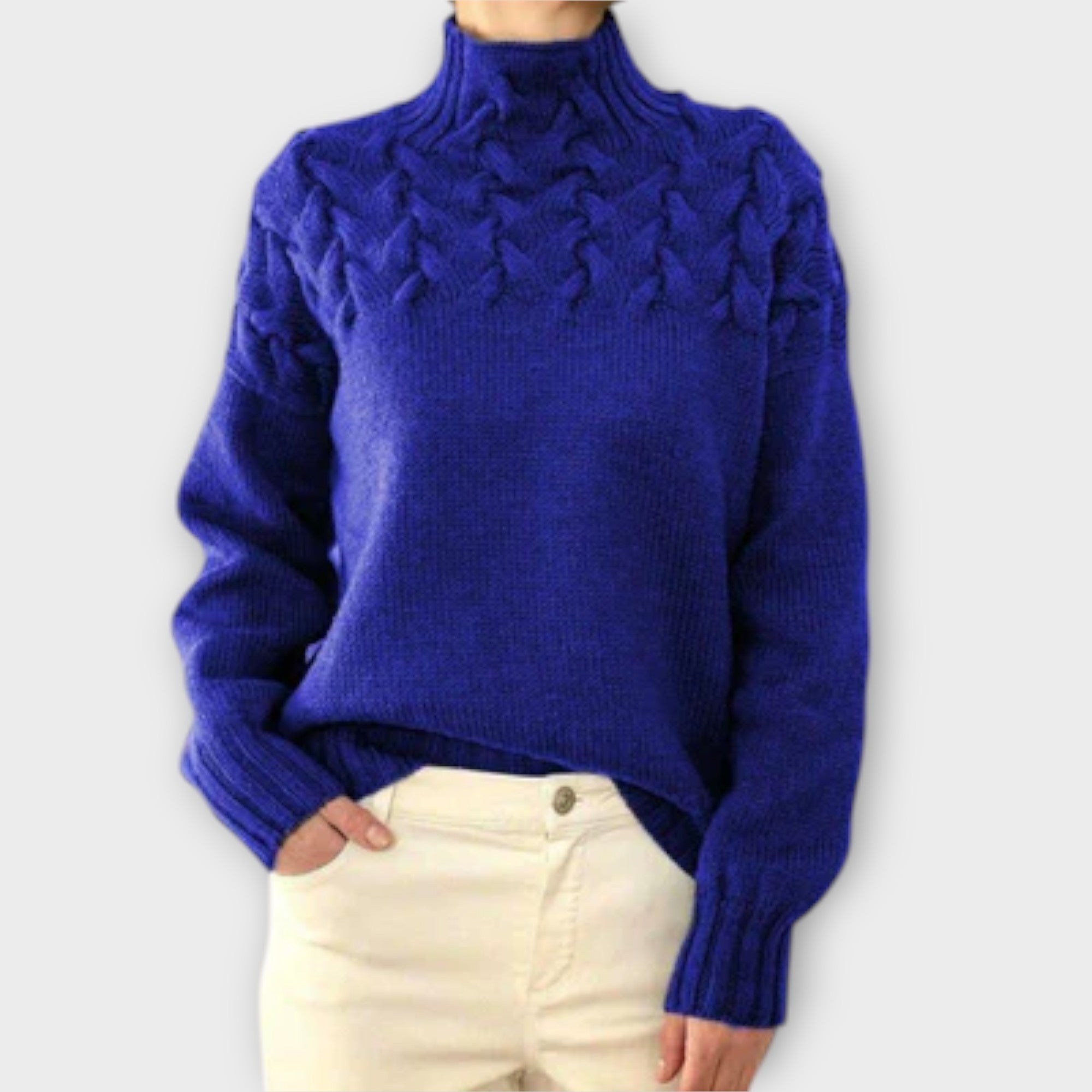 Eva - Pullover feminino com detalhe de tricot em cabos
