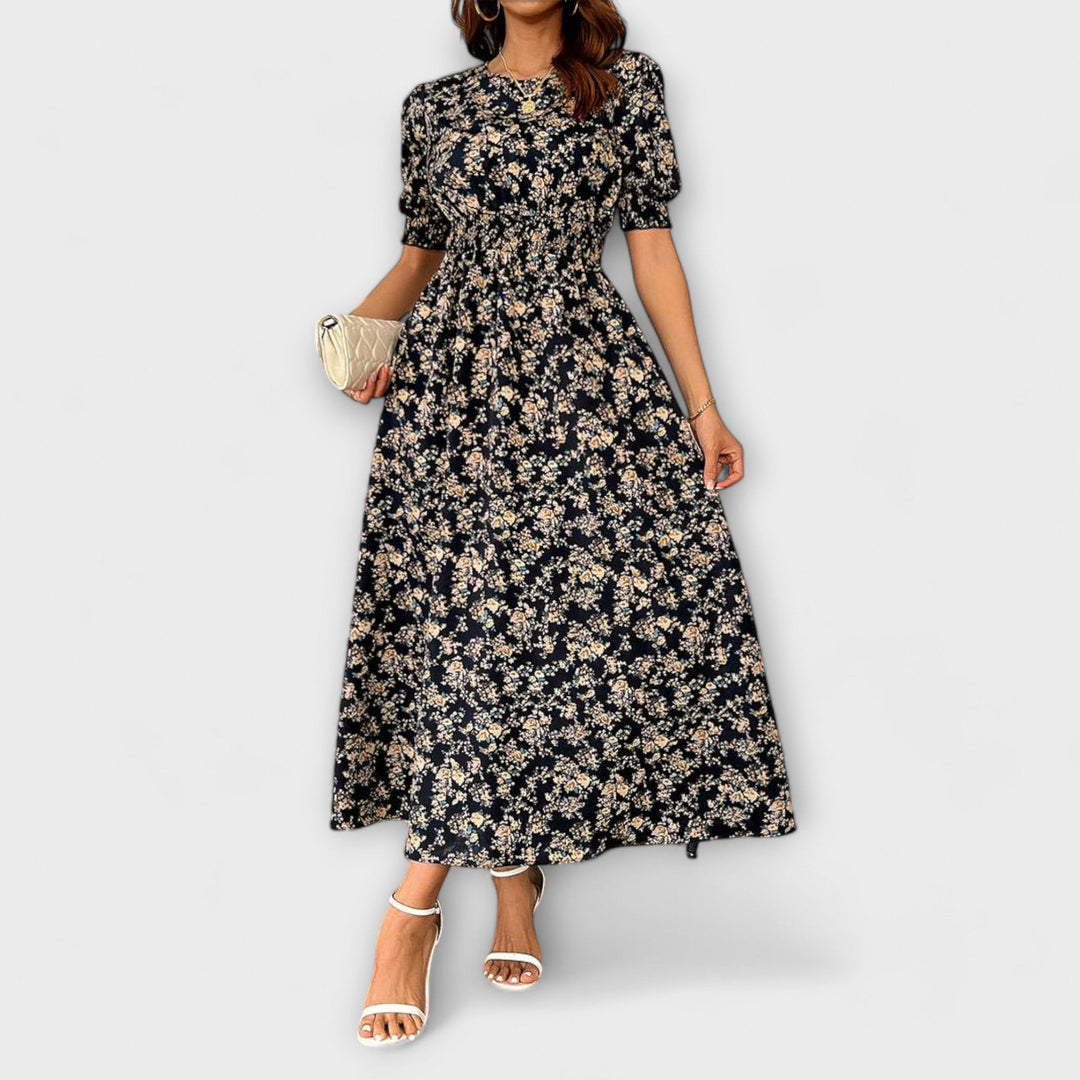 Amelia - Vestido com Decote Redondo e Padrão Floral