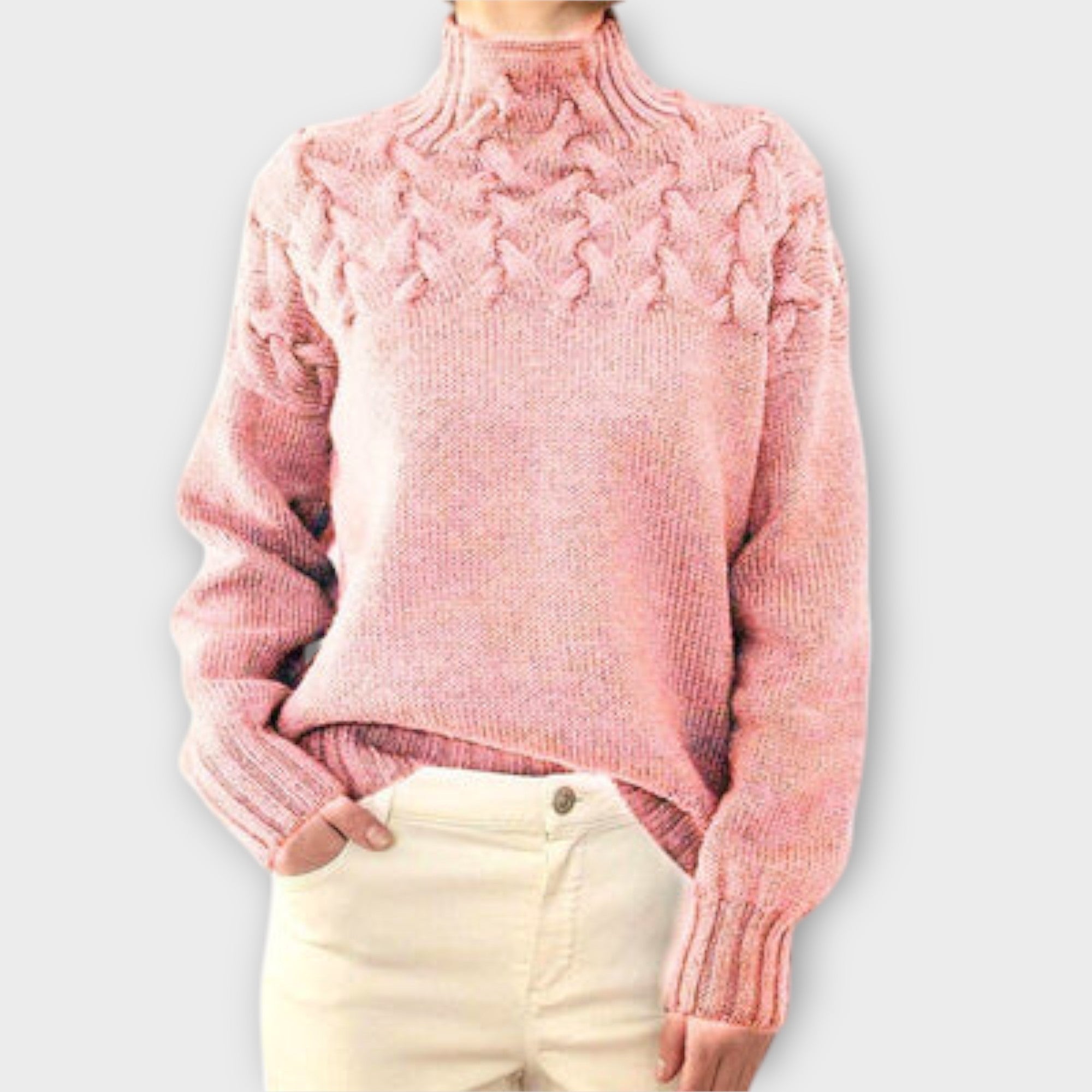 Eva - Pullover feminino com detalhe de tricot em cabos