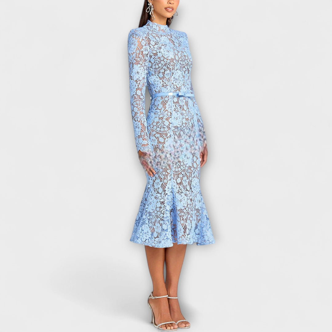 Freya - Elegante vestido midi de renda floral