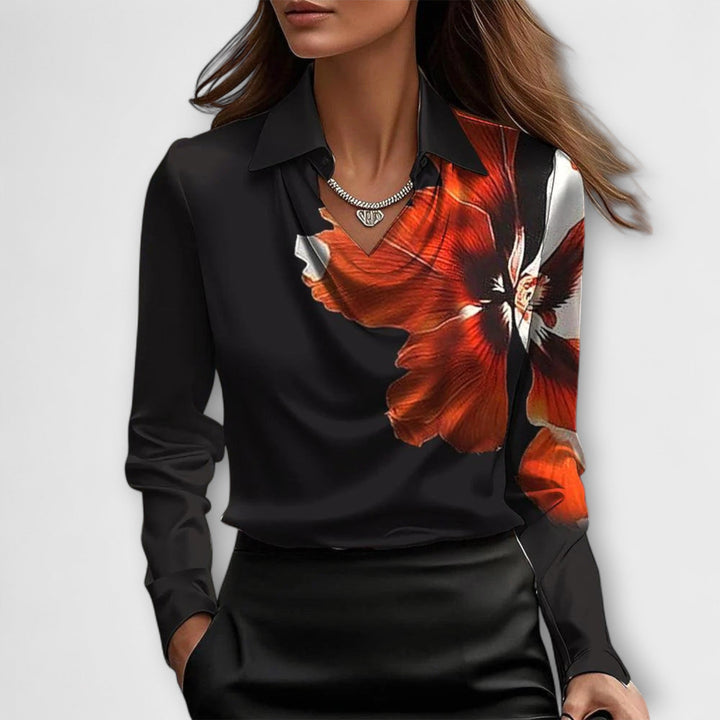 Blusa brilhante com gola franzida
