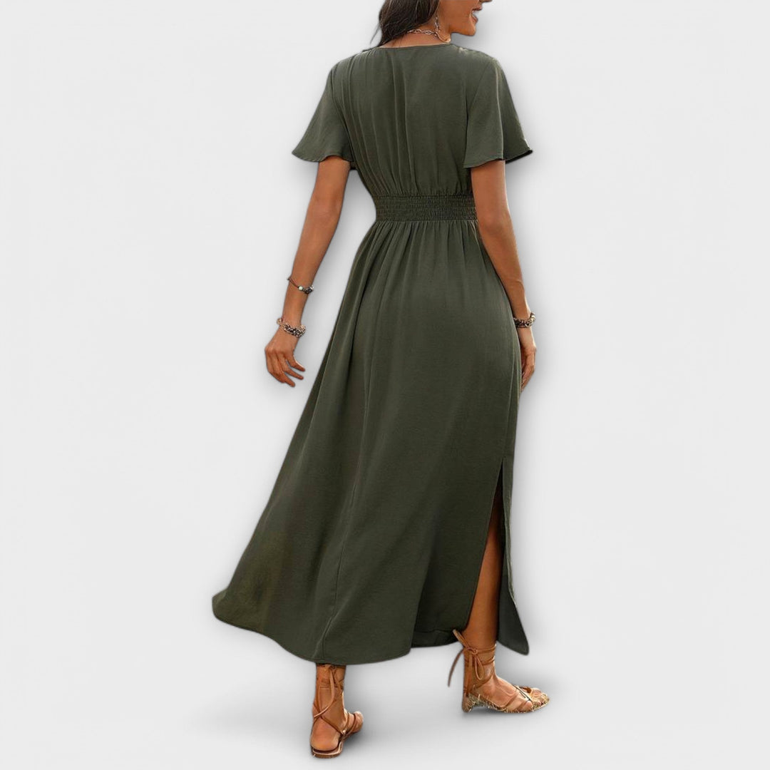 Heather - Elegante vestido Boho com decote em V e mangas longas