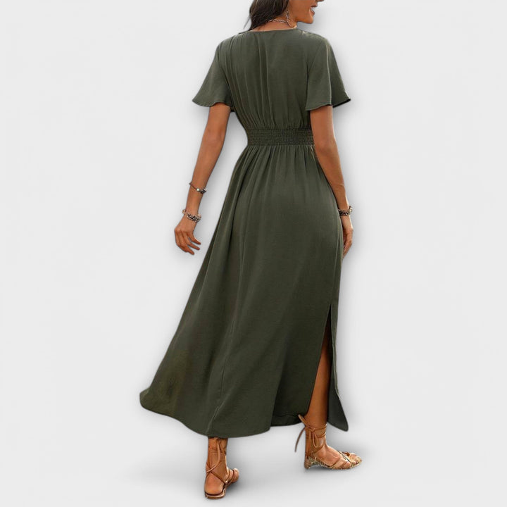 Heather - Elegante vestido Boho com decote em V e mangas longas