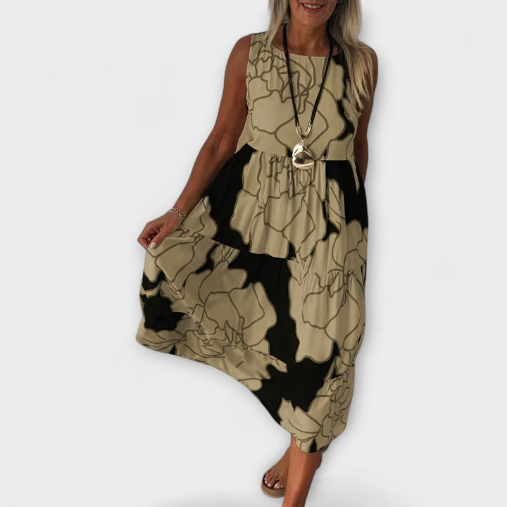 Vestido Midi Florido com Saia em Camadas