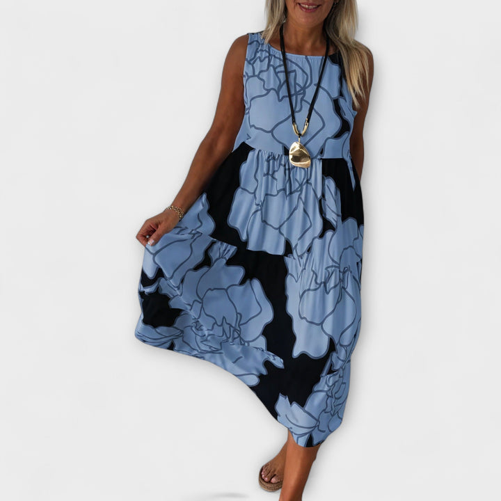 Vestido Midi Florido com Saia em Camadas