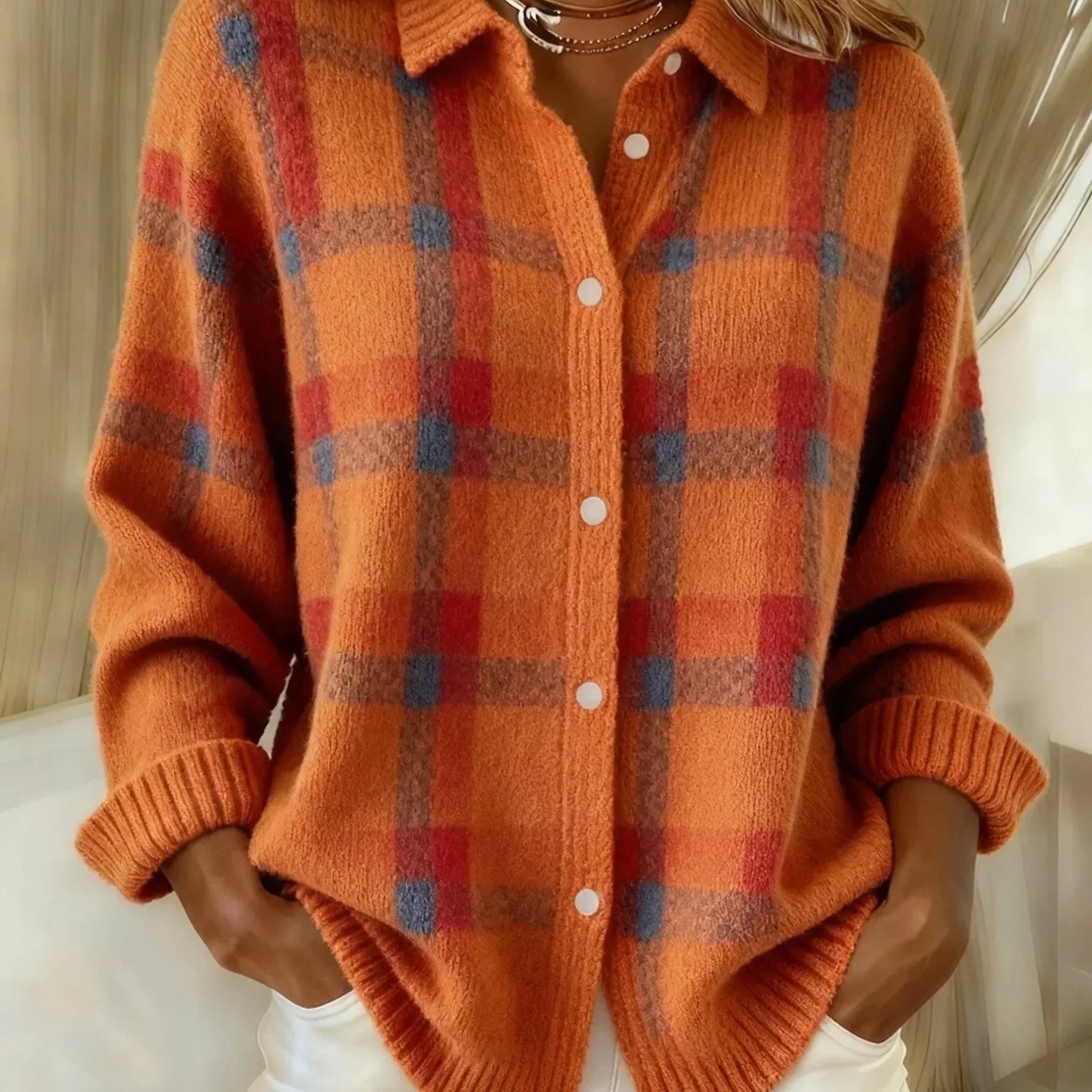 Vitória | Suéter Retro de Quadrados com Contraste Casual