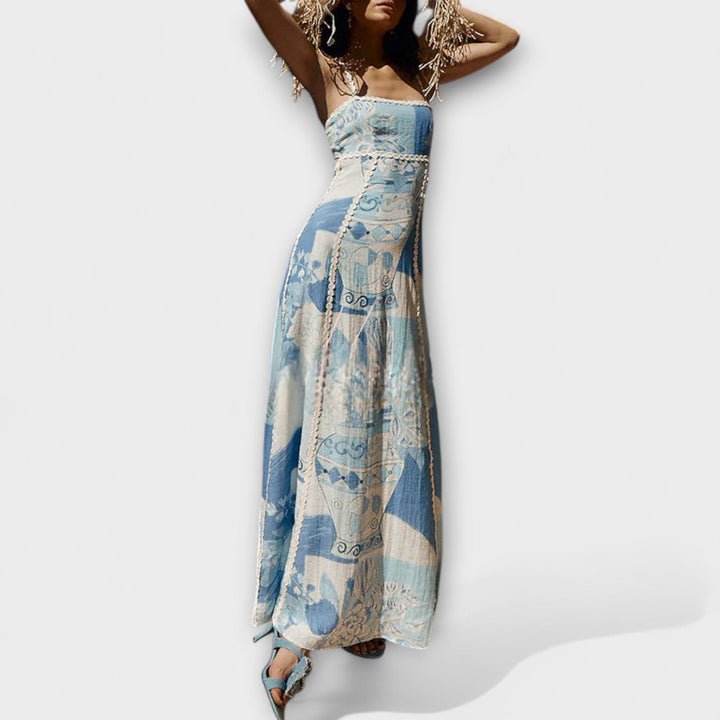 Terazza Ric Rac - Vestido Maxikleid Flare em Linho
