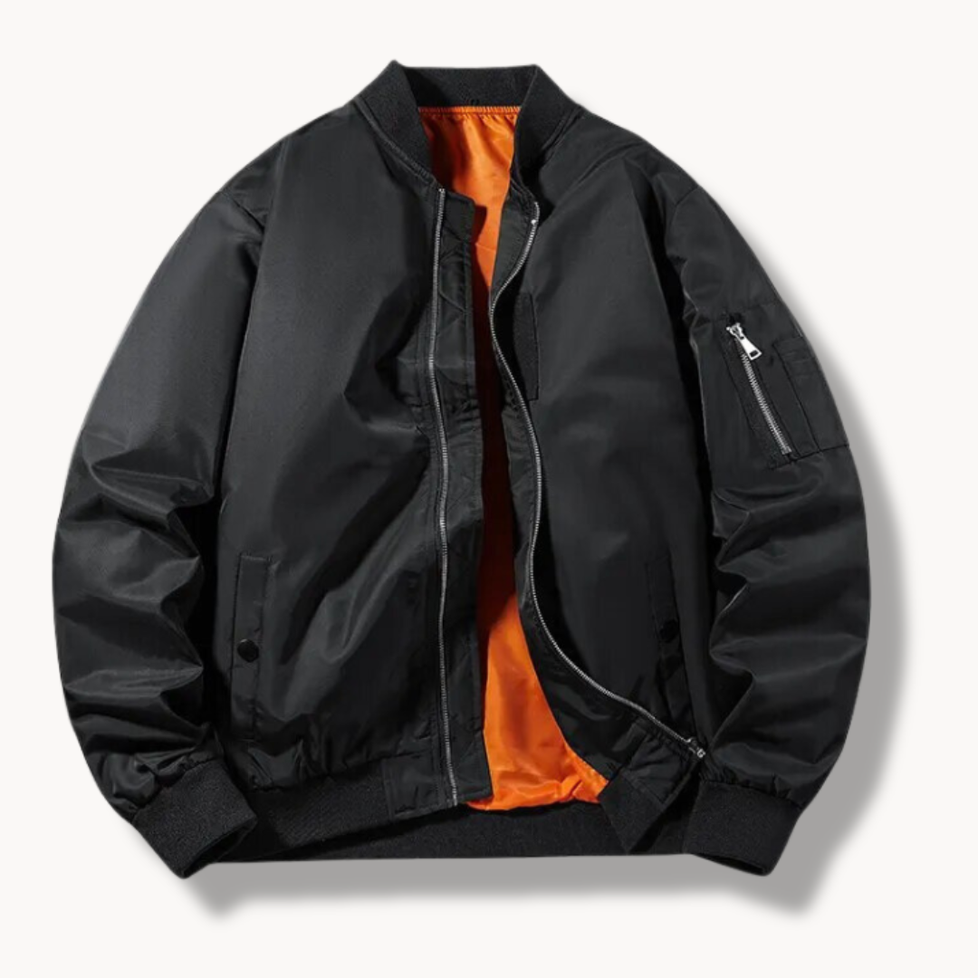 Bomber Jacket - Polyester Blend with Ribbed Finish and Elastic Fit