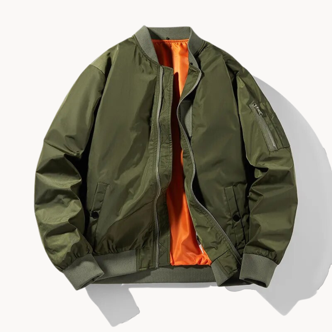 Bomber Jacket - Polyester Blend with Ribbed Finish and Elastic Fit