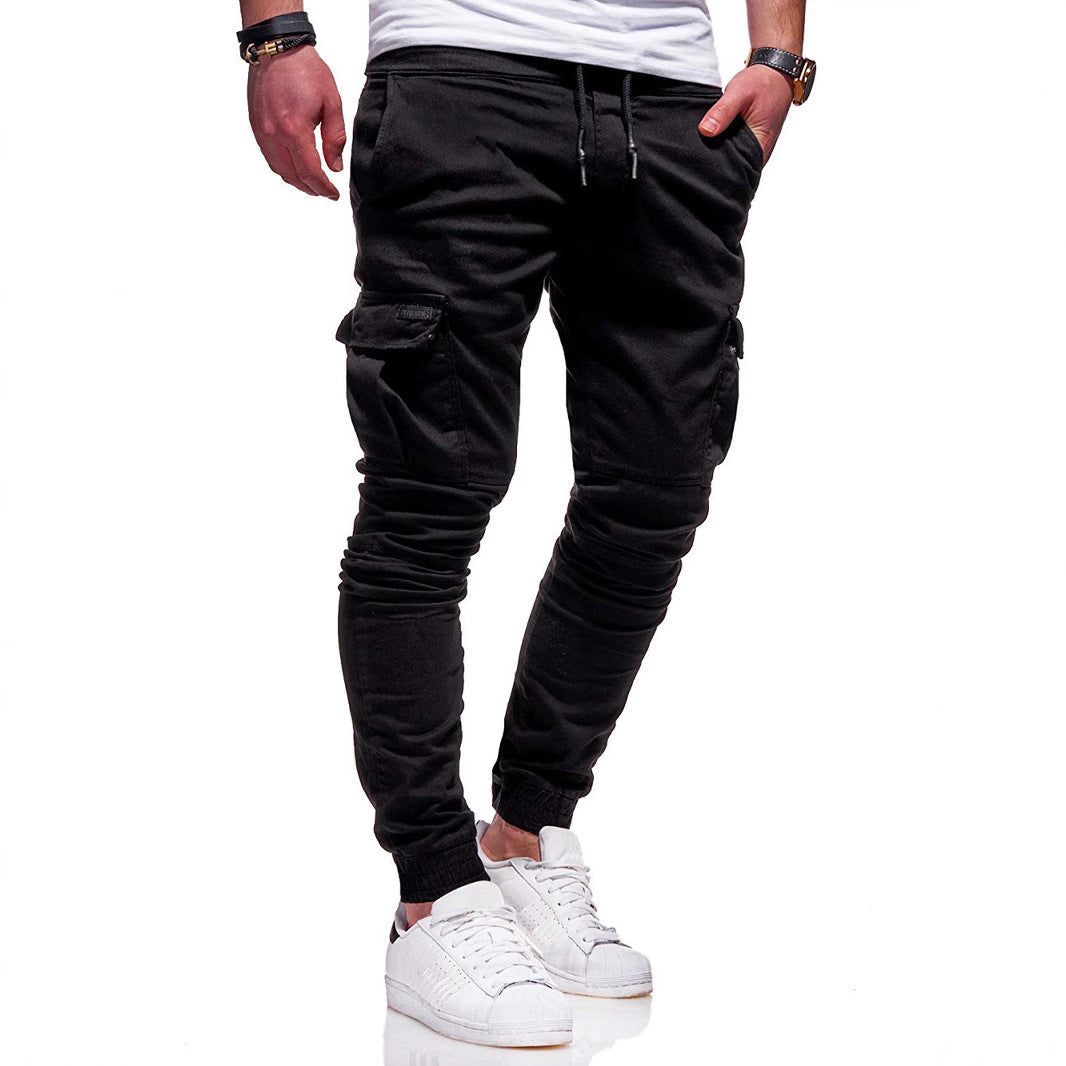 Calças Cargo Joggers Slim Fit em Poliéster com Bolsos Funcionais