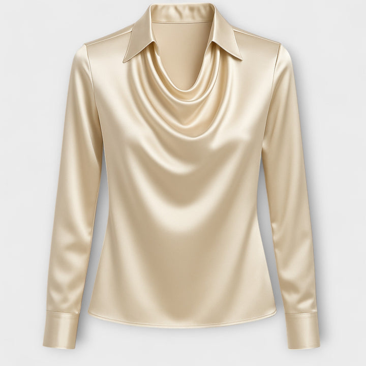 Blusa brilhante com gola franzida