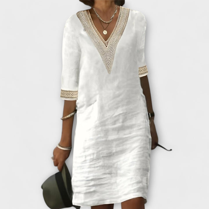 Vestido feminino em algodão e linho