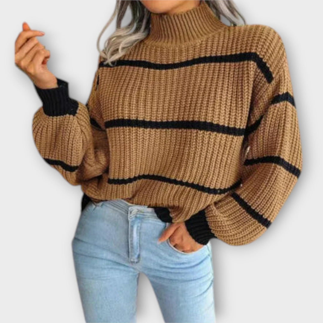 Chavala - Pullover de Gola Alta com Riscas