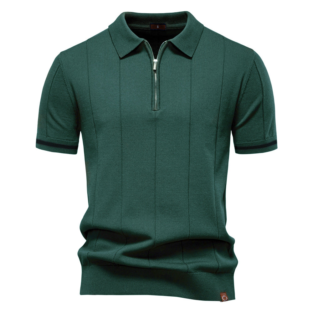 Camisa Polo com Meio Zíper – Textura Vertical e Praticidade ao Vestir