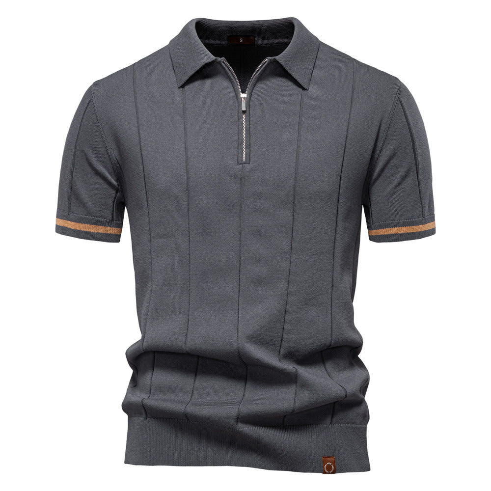 Camisa Polo com Meio Zíper – Textura Vertical e Praticidade ao Vestir