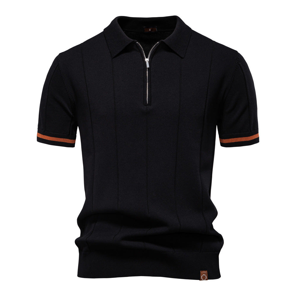 Camisa Polo com Meio Zíper – Textura Vertical e Praticidade ao Vestir