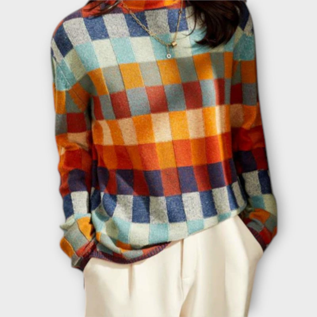 Erika - Pullover de Gola Alta em Patchwork