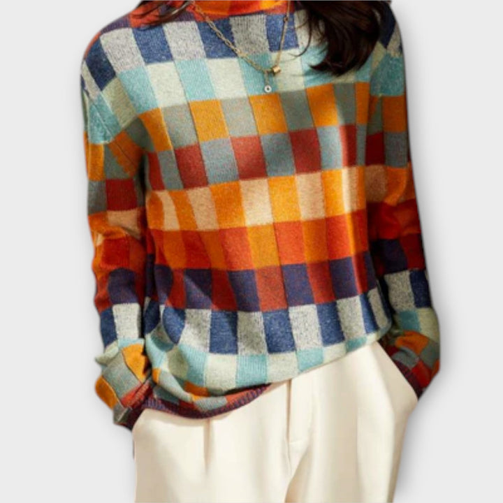 Erika - Pullover de Gola Alta em Patchwork