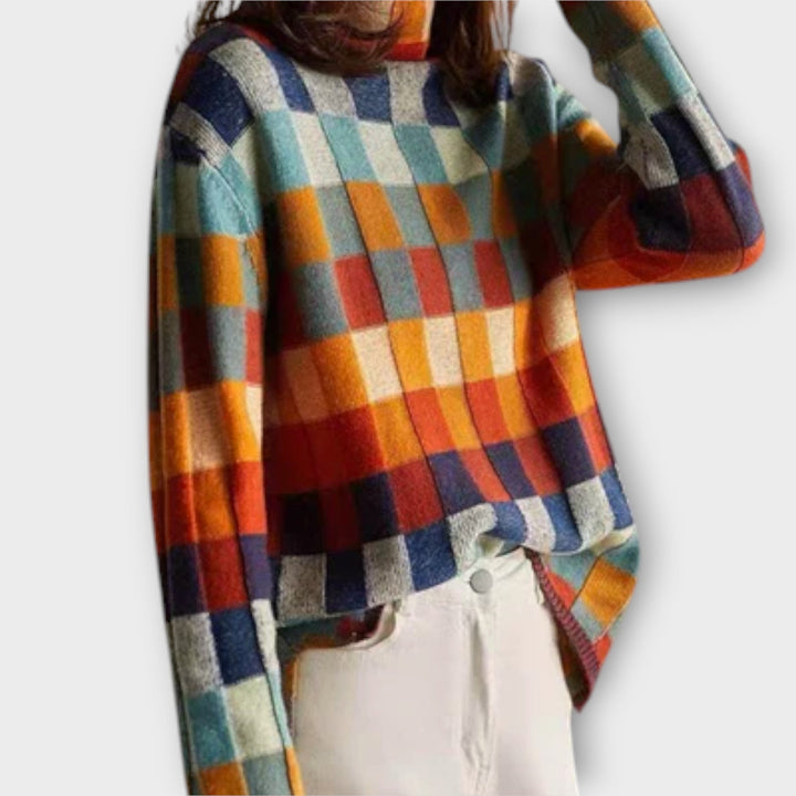Erika - Pullover de Gola Alta em Patchwork