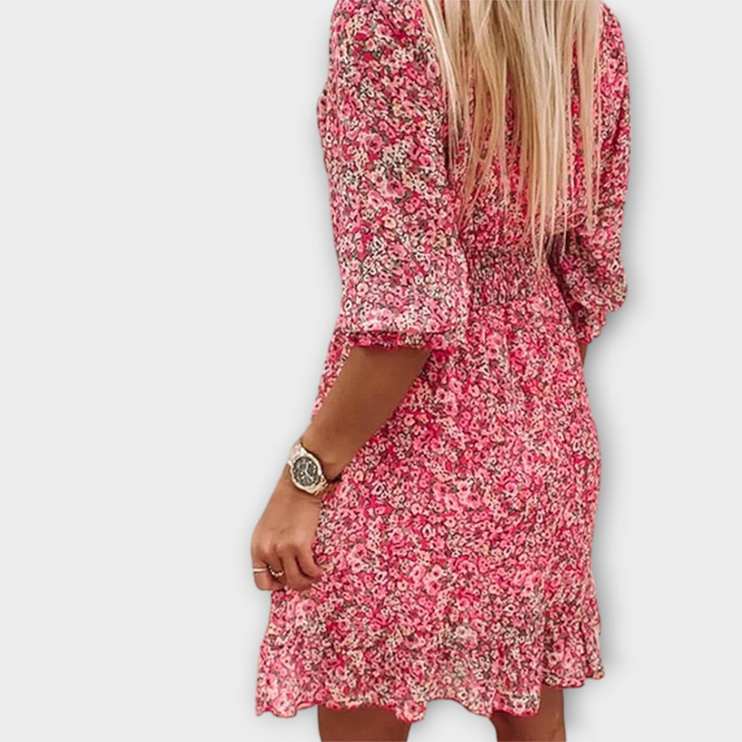 Vestido de mangas balão florido para senhoras