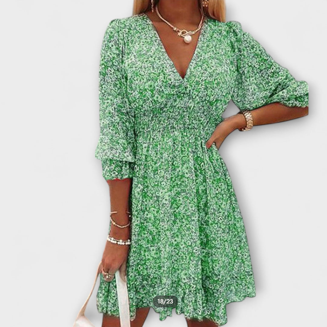 Vestido de mangas balão florido para senhoras