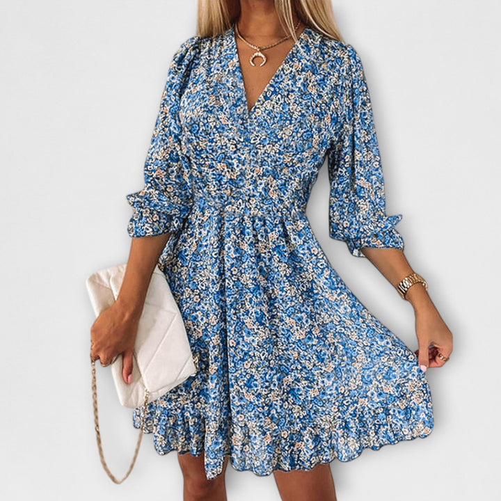Vestido de mangas balão florido para senhoras