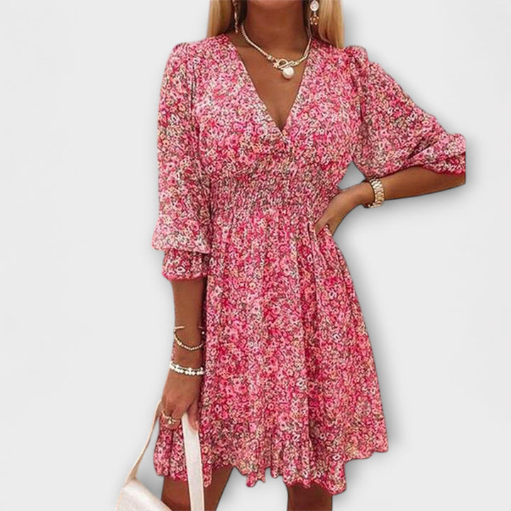 Vestido de mangas balão florido para senhoras