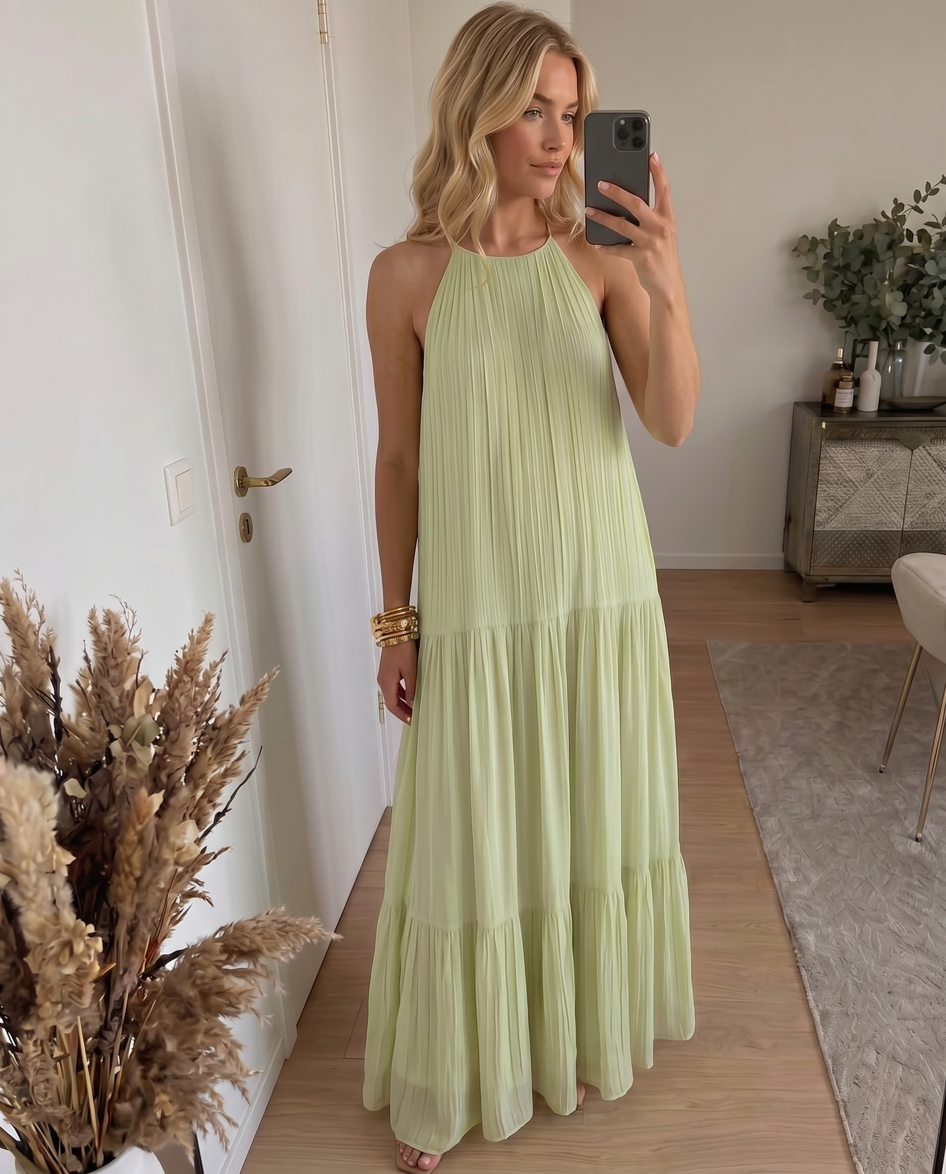 Lívia - Maxi Vestido Boho Verde Pistácio