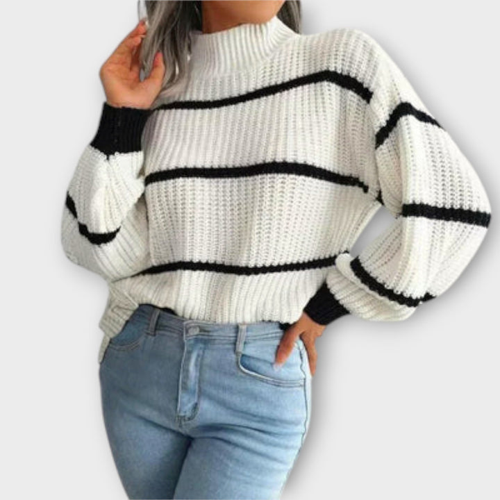 Chavala - Pullover de Gola Alta com Riscas