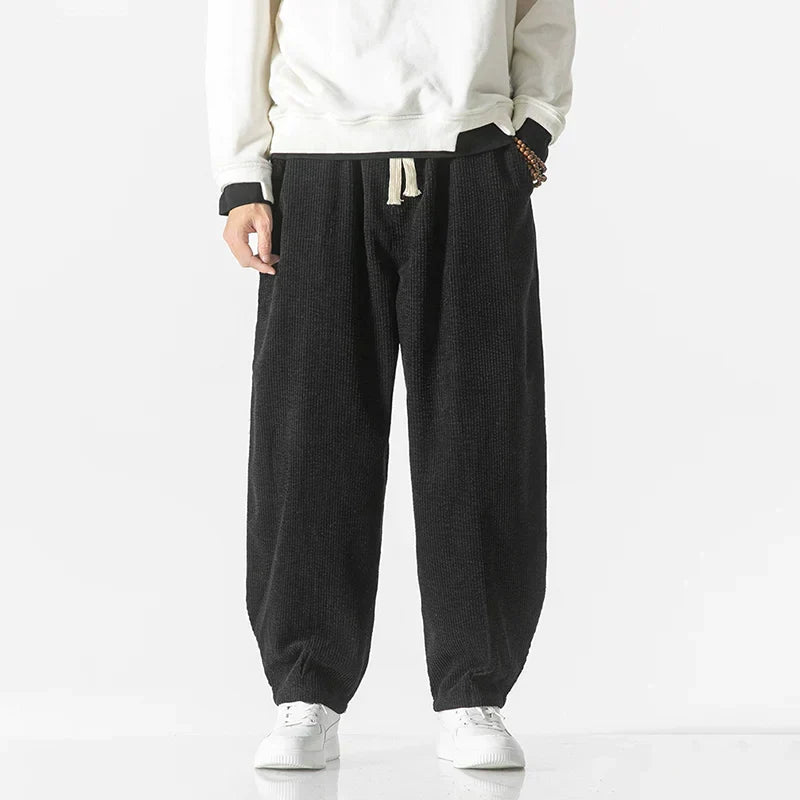 Calças Largas de Veludo Cotovelo com Cintura Ajustável e Pernas Amplas