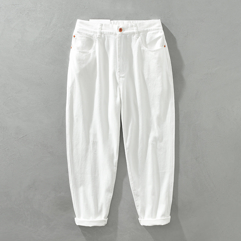 Calças com Cintura Ajustável em Tecido Natural e Ajuste Confortável
