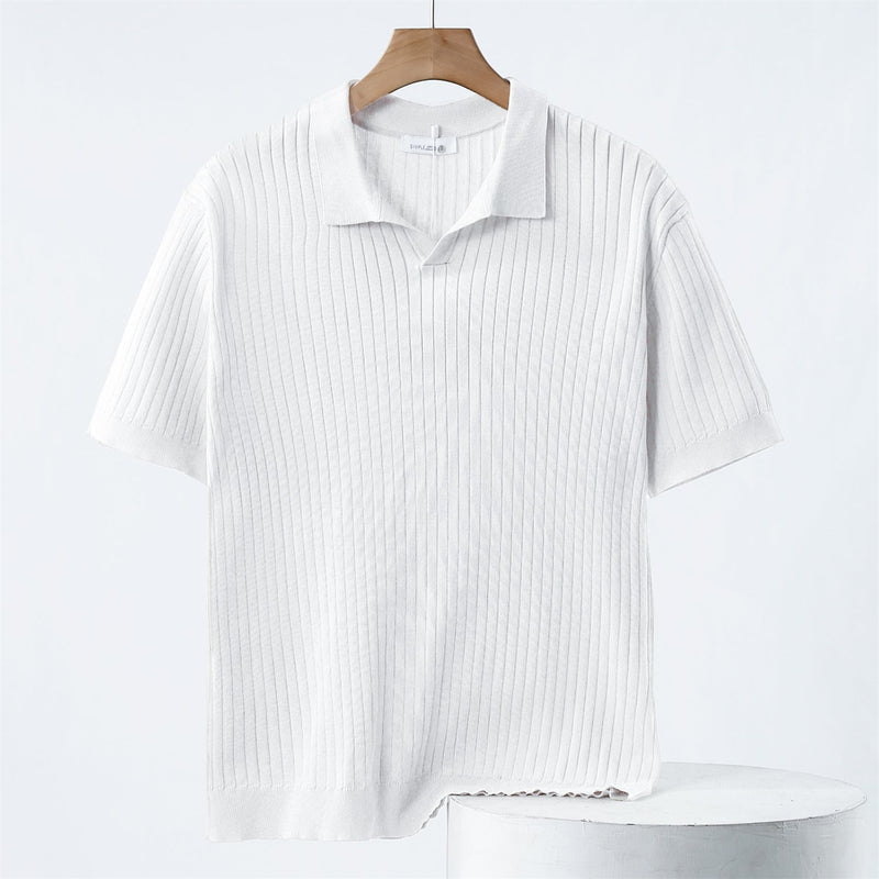 Polo Shirt - Blend of Fine Rib Knit and Breathable Stretch Fabric