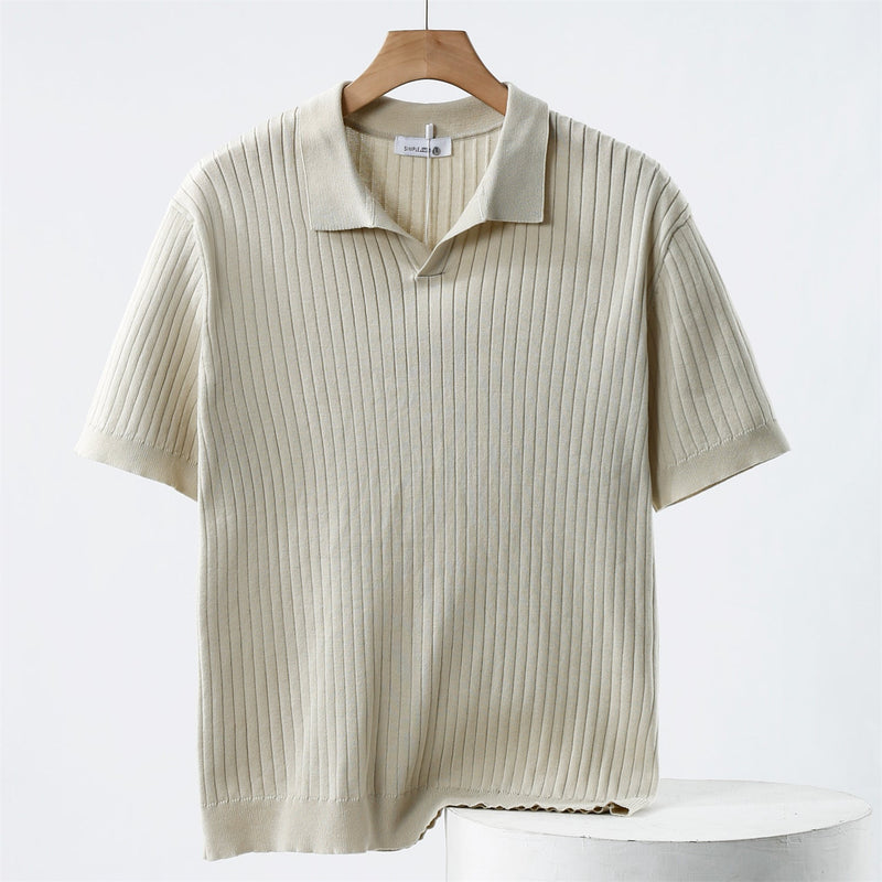 Polo Shirt - Blend of Fine Rib Knit and Breathable Stretch Fabric