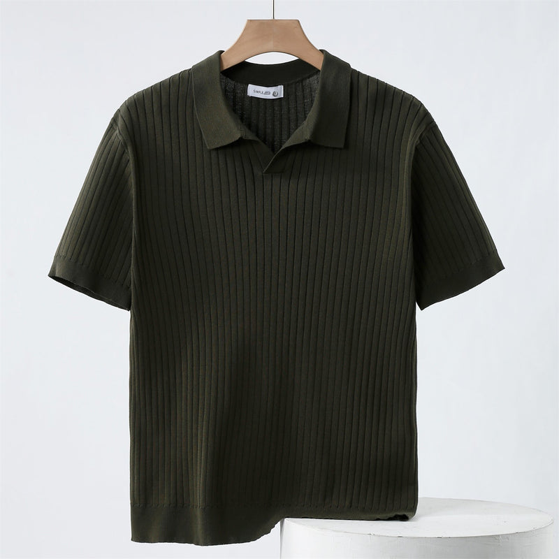 Polo Shirt - Blend of Fine Rib Knit and Breathable Stretch Fabric