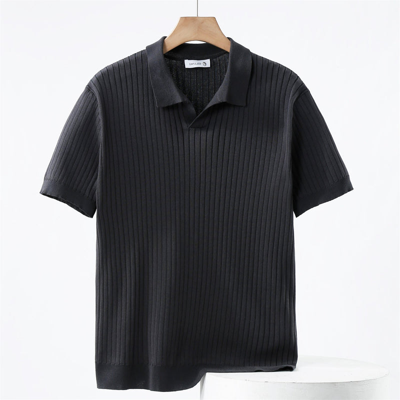 Polo Shirt - Blend of Fine Rib Knit and Breathable Stretch Fabric
