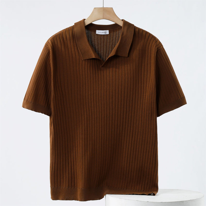 Polo Shirt - Blend of Fine Rib Knit and Breathable Stretch Fabric