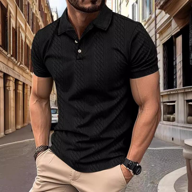 Polo Shirt - Polyester Blend with Jacquard Texture and Relaxed Fit