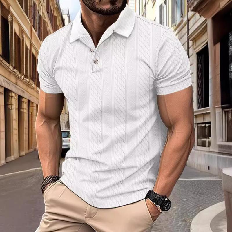 Polo Shirt - Polyester Blend with Jacquard Texture and Relaxed Fit