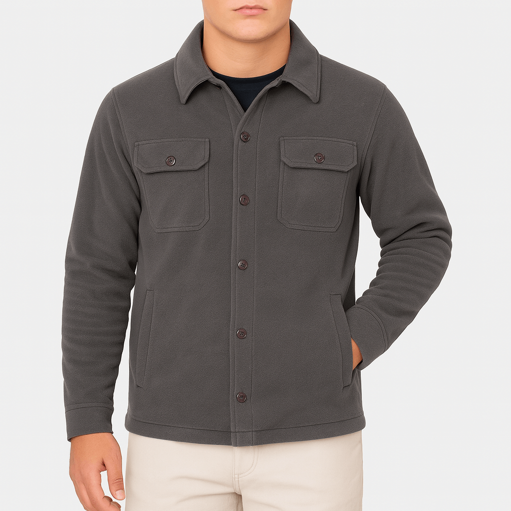 Casaco de Poliéster com Colarinho Rebaixado e Corte Slim