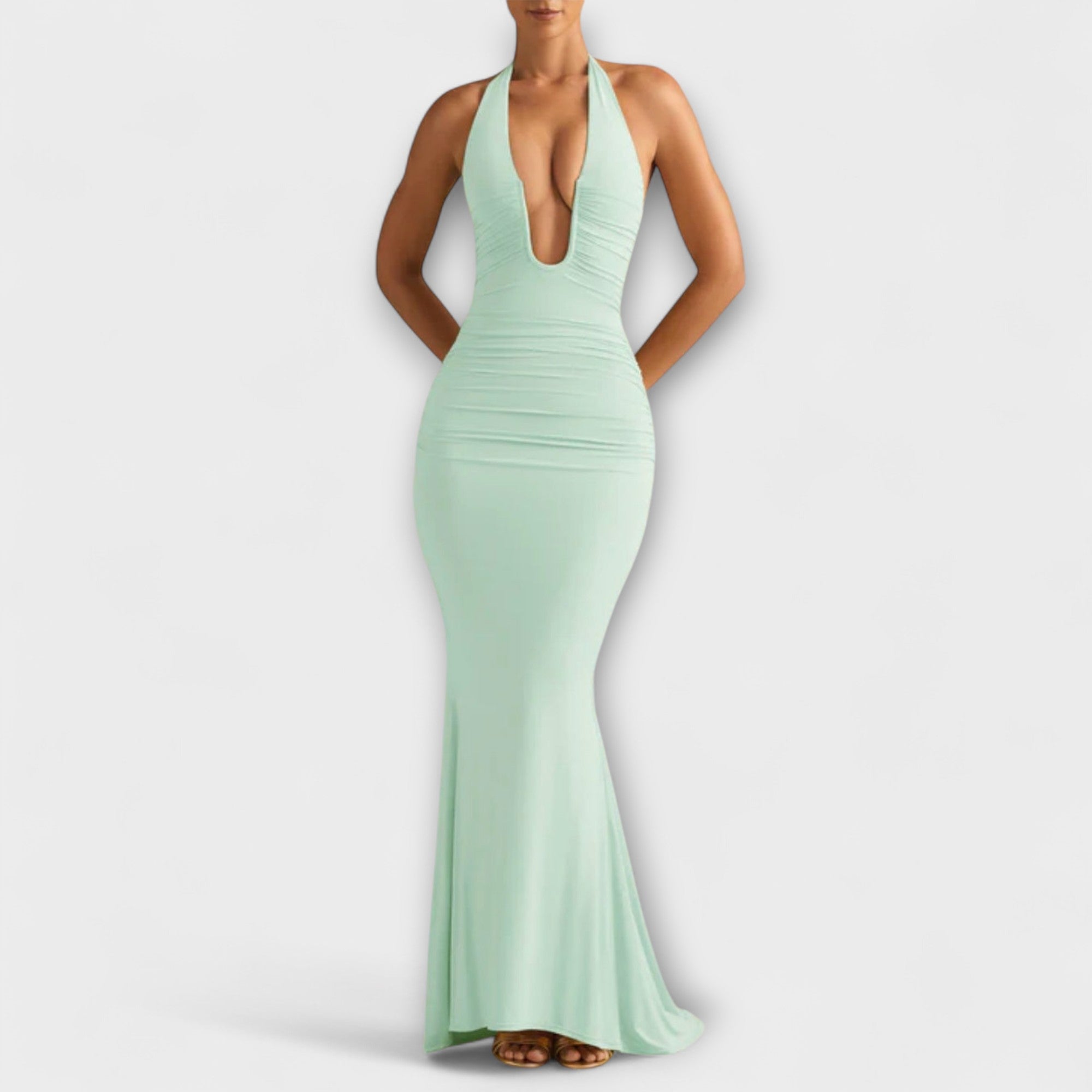 Vestido de Gala Halter Sem Costas Refinado