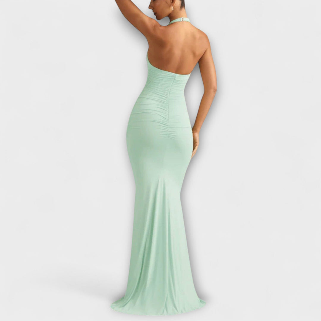 Vestido de Gala Halter Sem Costas Refinado