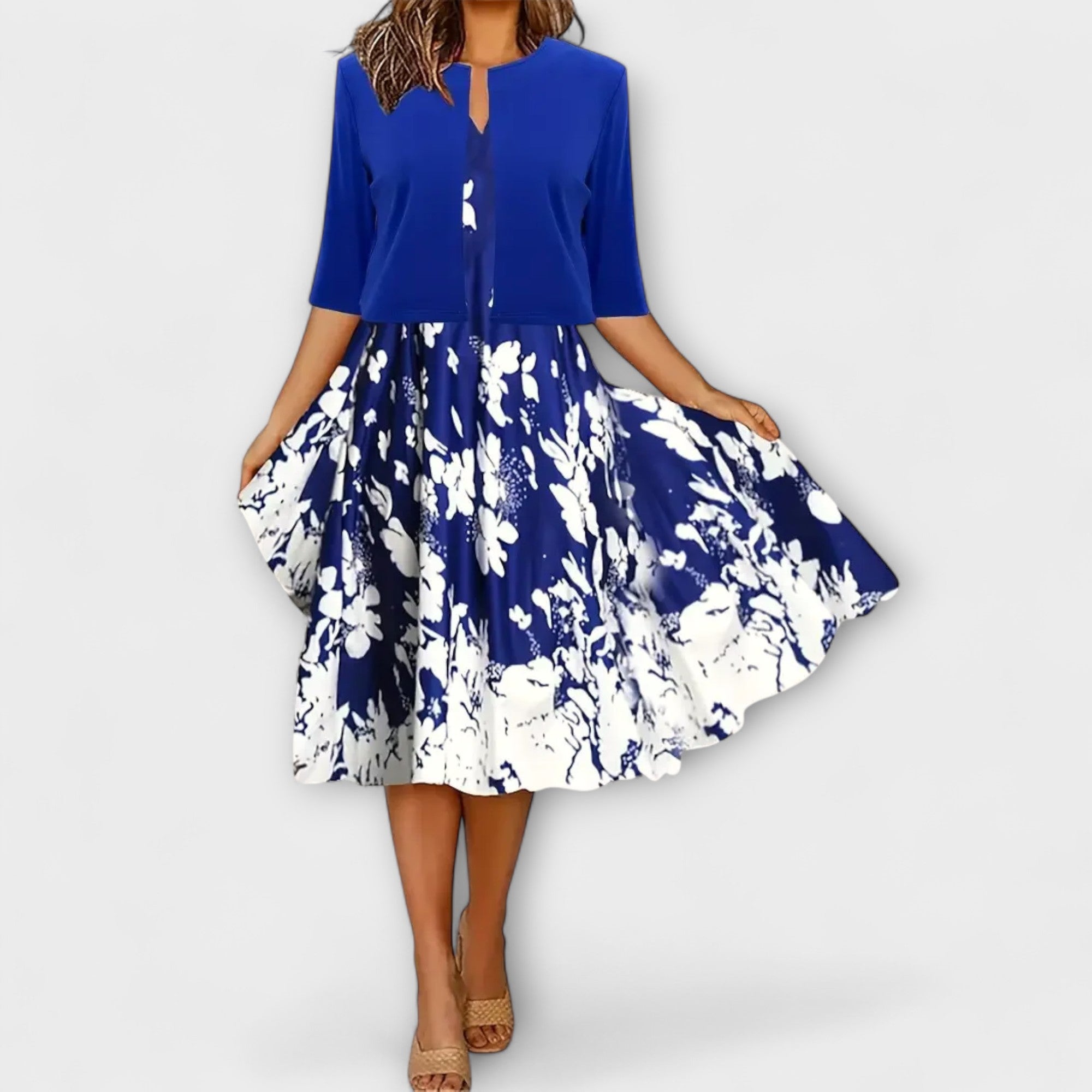 Elegantes Vestido Midi de Verão para Senhoras com Blazer