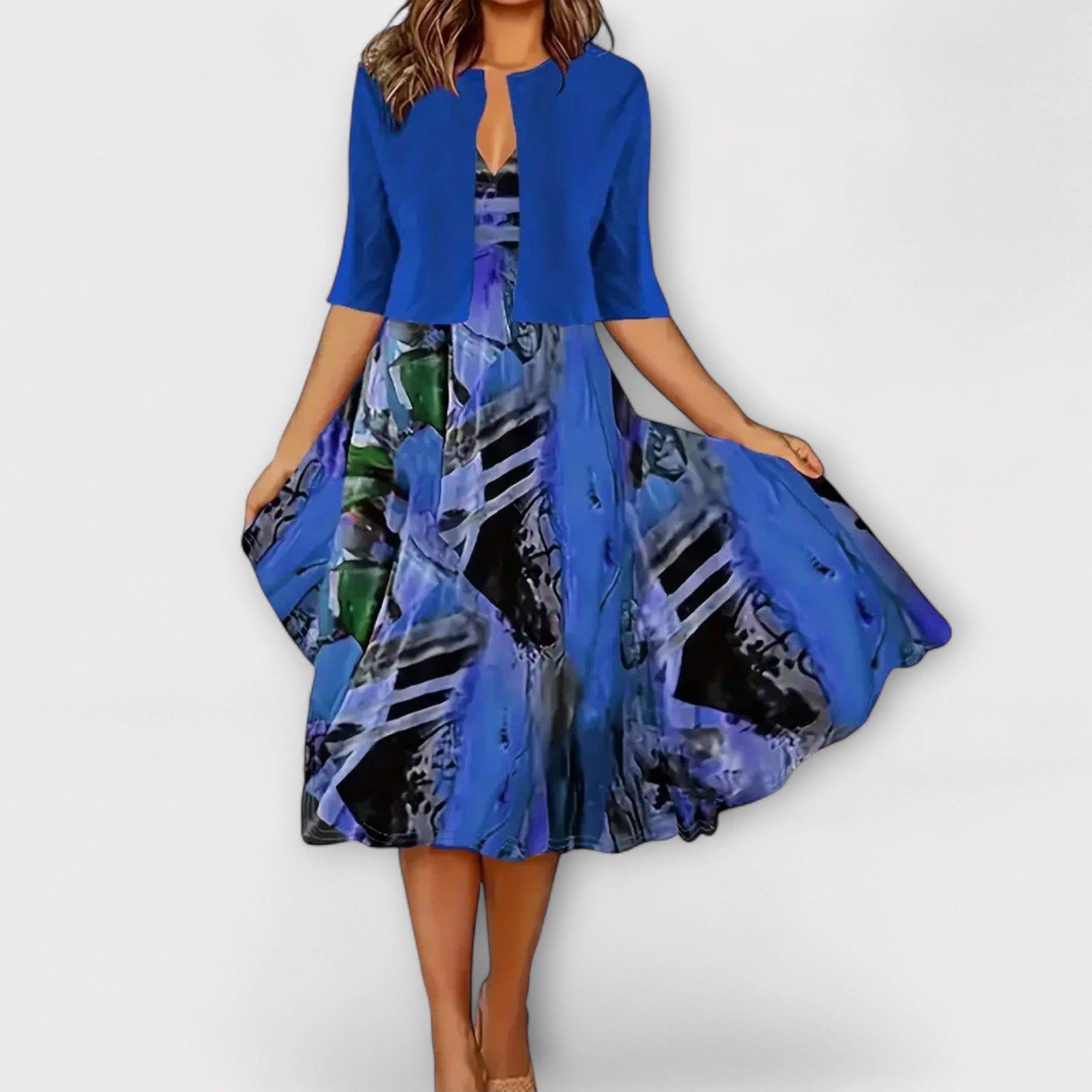 Elegantes Vestido Midi de Verão para Senhoras com Blazer