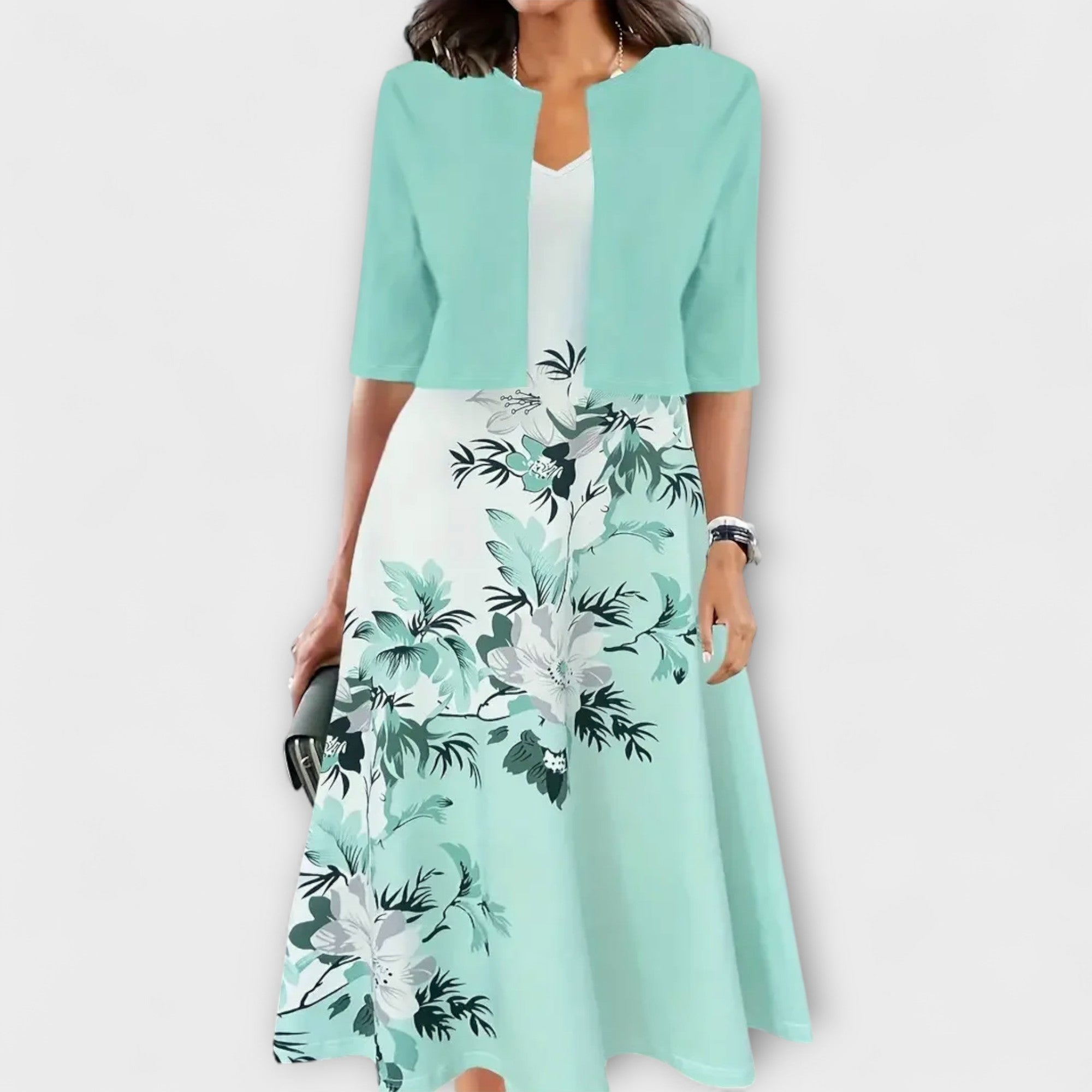 Elegantes Vestido Midi de Verão para Senhoras com Blazer