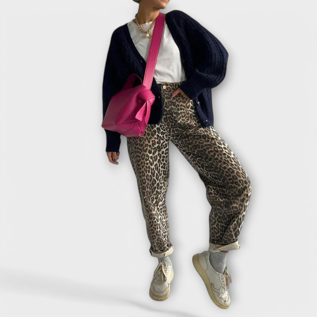 Chandra - Jeans Vintage com Padrão de Leopardo