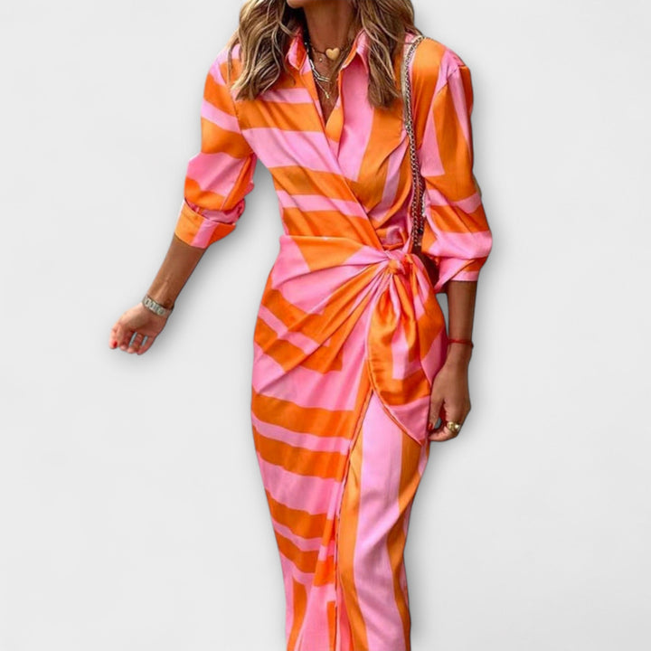 Clarissa - Vestido Midi às Riscas