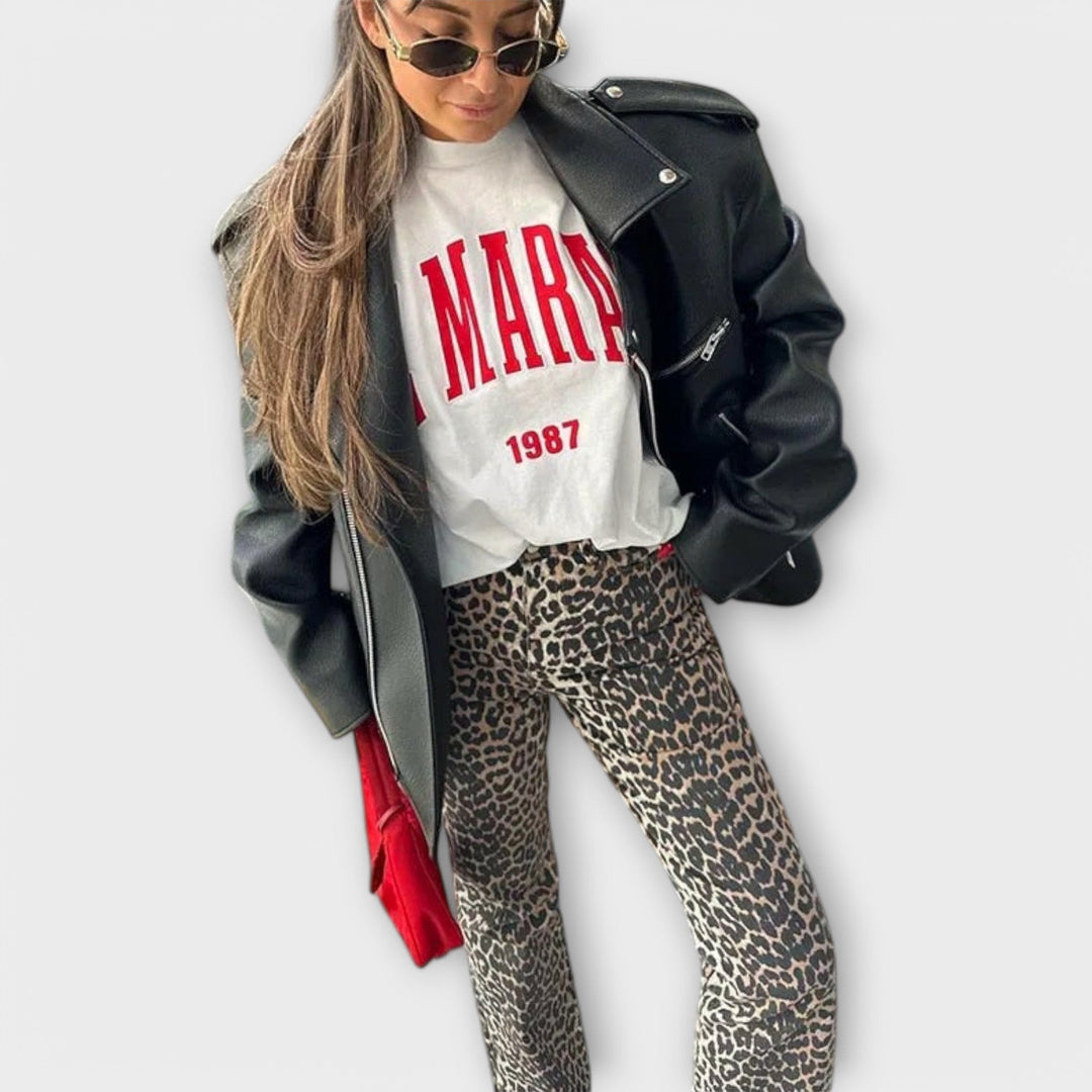 Chandra - Jeans Vintage com Padrão de Leopardo