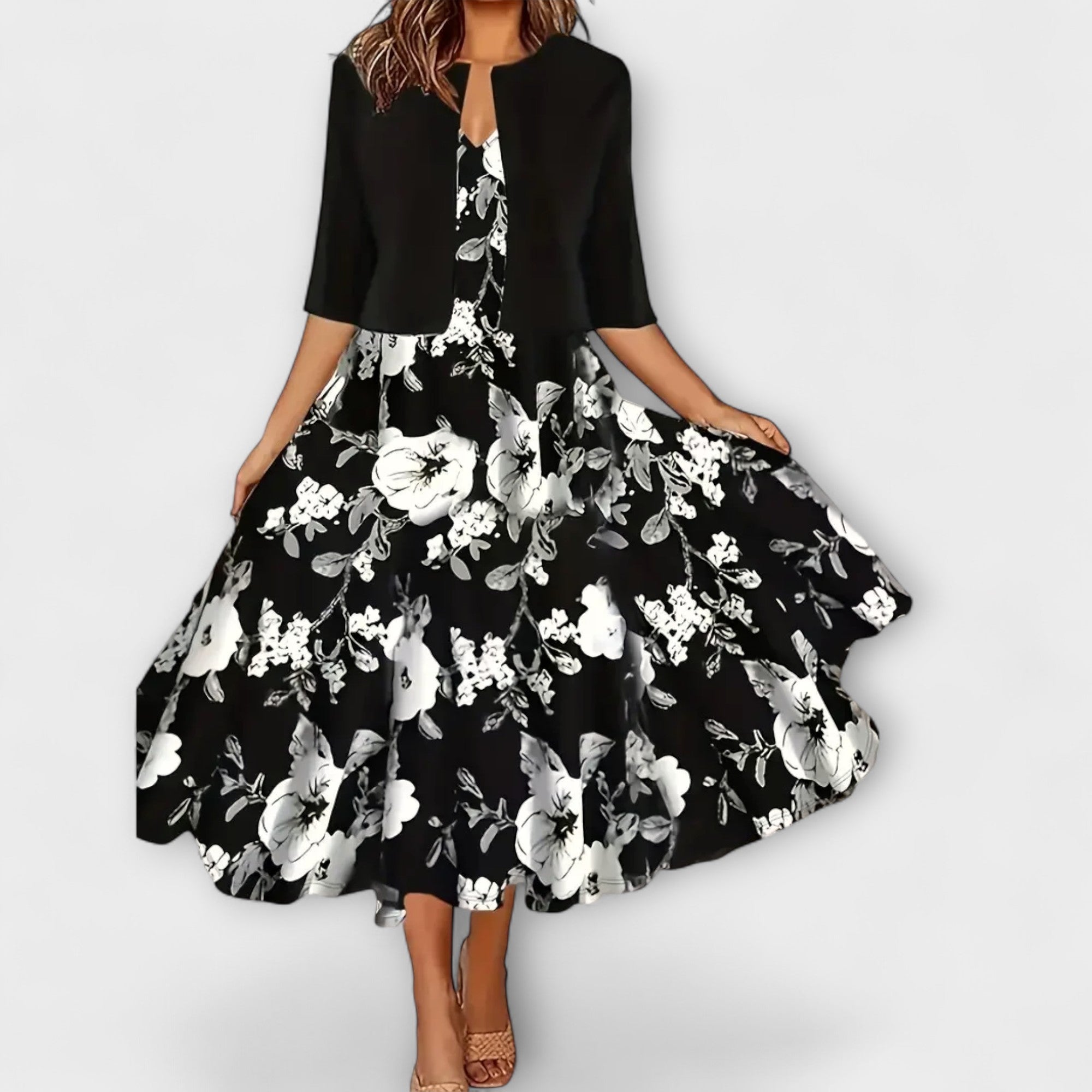 Elegantes Vestido Midi de Verão para Senhoras com Blazer