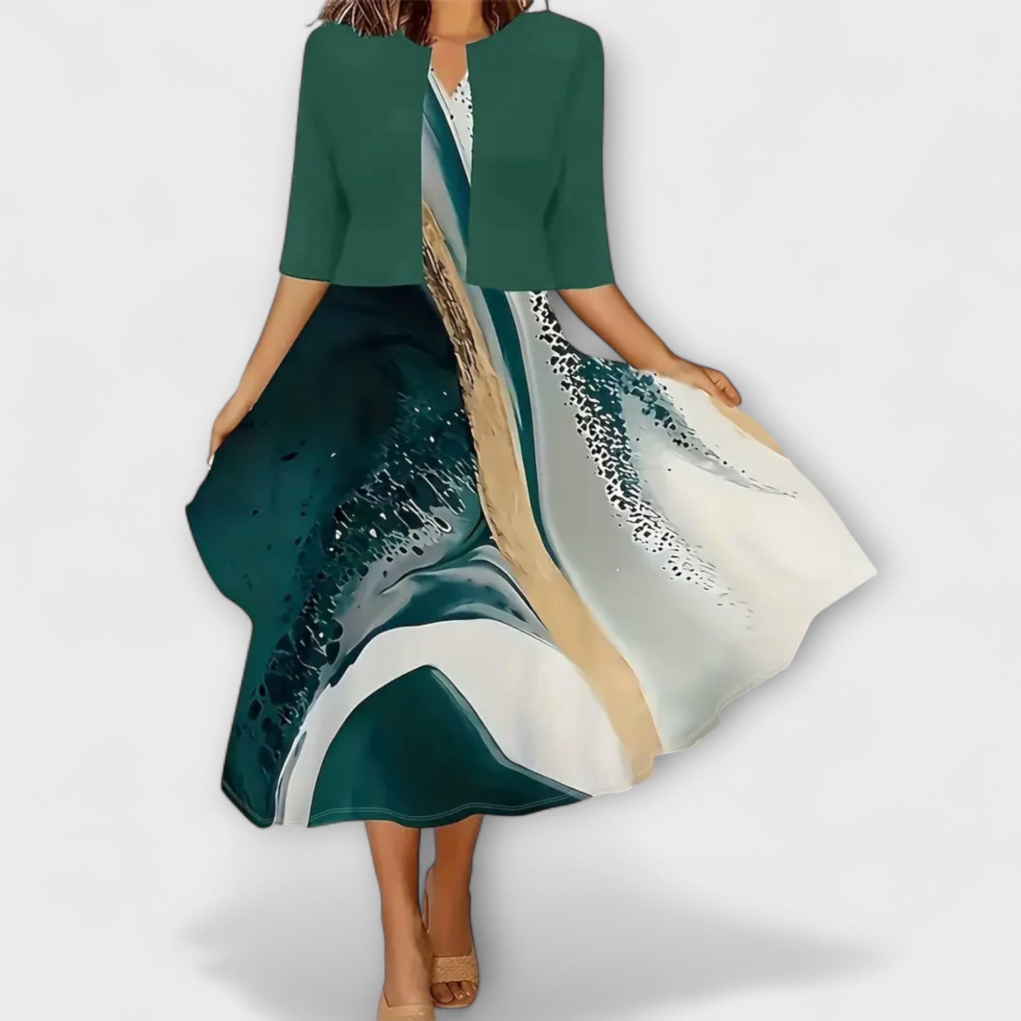 Elegantes Vestido Midi de Verão para Senhoras com Blazer